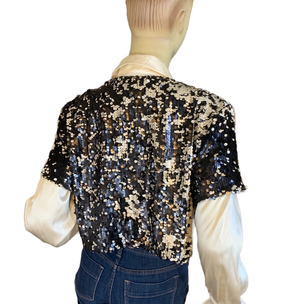 I.N. STUDIO BLACK & CREAM SEQUIN SHORT SLEEVE BOLERO JACKET NWT (L) - Picture 5 of 13